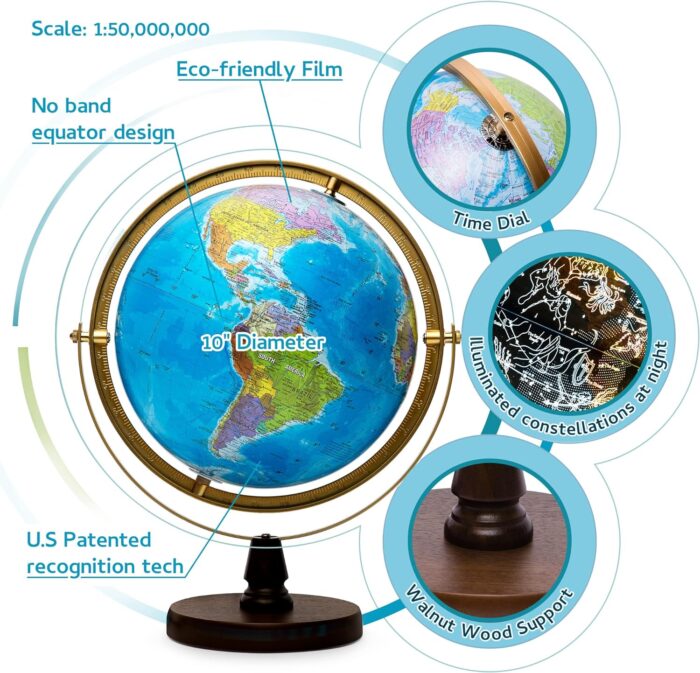 globo mundial de 10 pulgadas con mapa detallado