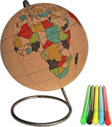 Globe Trekkers - Pequeño globo de corcho de color con 5 marcadores de colores diferentes y base de acero duradera - Para niños y niñas De 5 a 7 Años