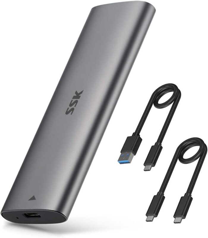 SSK - Lector de carcasa SSD SATA M.2 a USB NVMe de aluminio