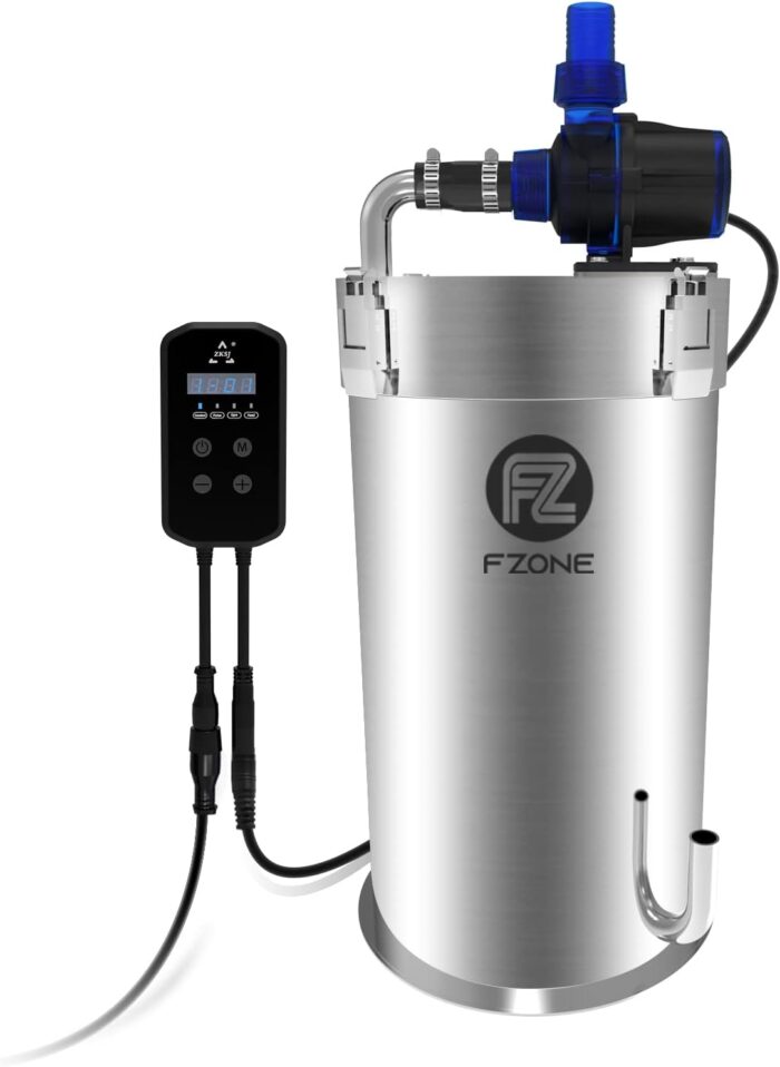 FZONE Astra-Stream - Filtro externo acuático de gran volumen de acero inoxidable de alta salida de 15 litros