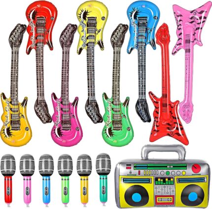 15 piezas de instrumentos inflables de estrella de rock incluye guitarra inflable