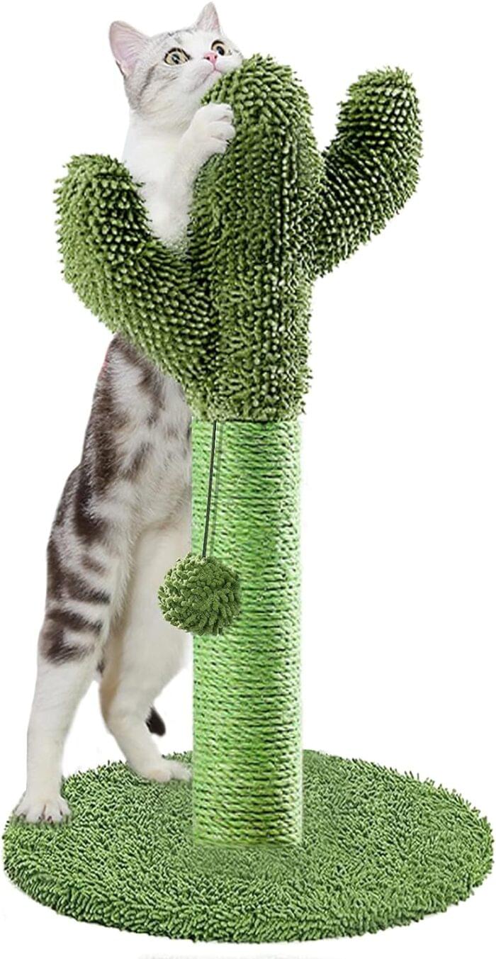 IKUSO - Rascador de cactus con bola colgante interactiva
