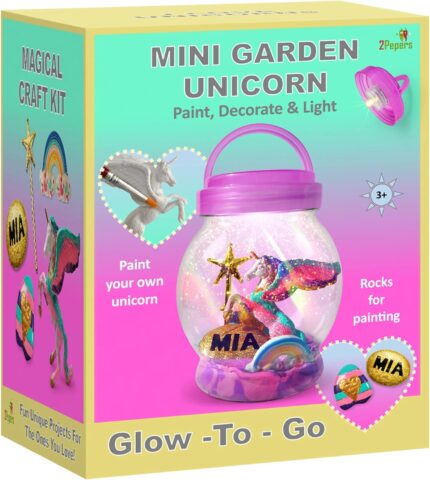 CubicFun - Mini jardín de unicornio iluminado con juguete de unicornio pintable
