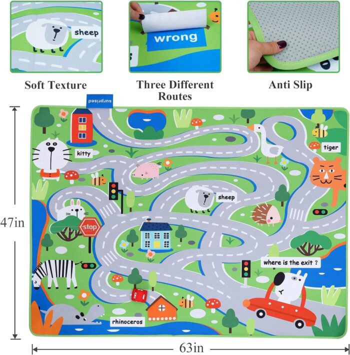 Alfombra de juego para bebés y niños diseño de carritos y vías